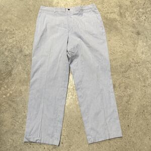 Orvis Pants Men 36x29 Blue Hickory Stripe Flat Front Cuffed Hem Cotton USA Vtg